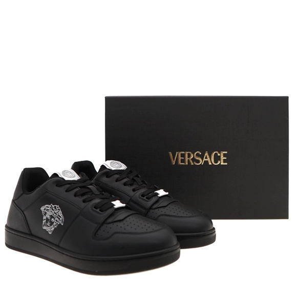 Versace Medusa Men Sneakers Black Leather Size 44 / 11 US New - Picture 8 of 8